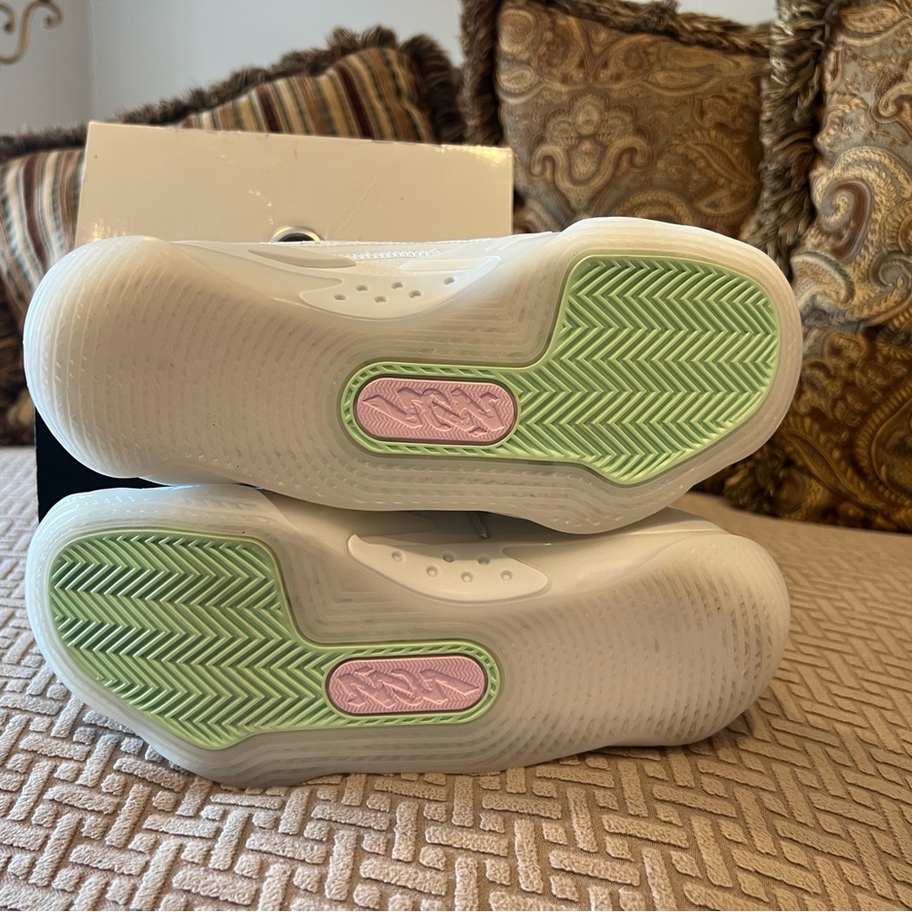 Jordan Kids Sneakers in White with Green and Pink Accents